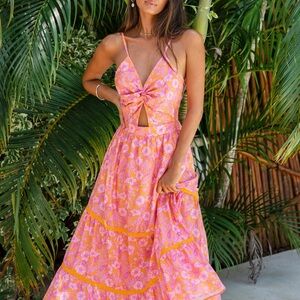 Tangerine & Pink Floral Sweetheart Twist Maxi Dress